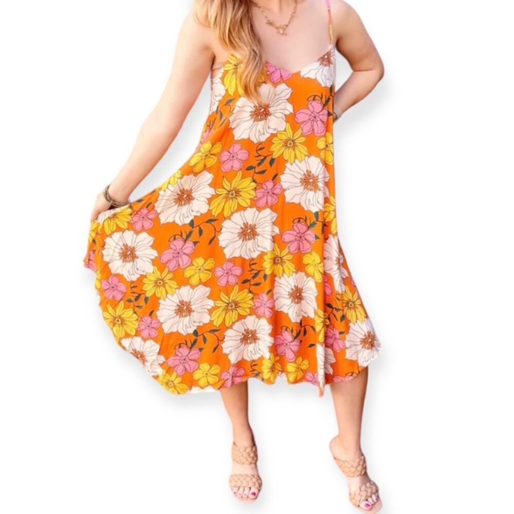 Emily Wonder Women’s Orange Floral Spring Garden Dress Sz Small